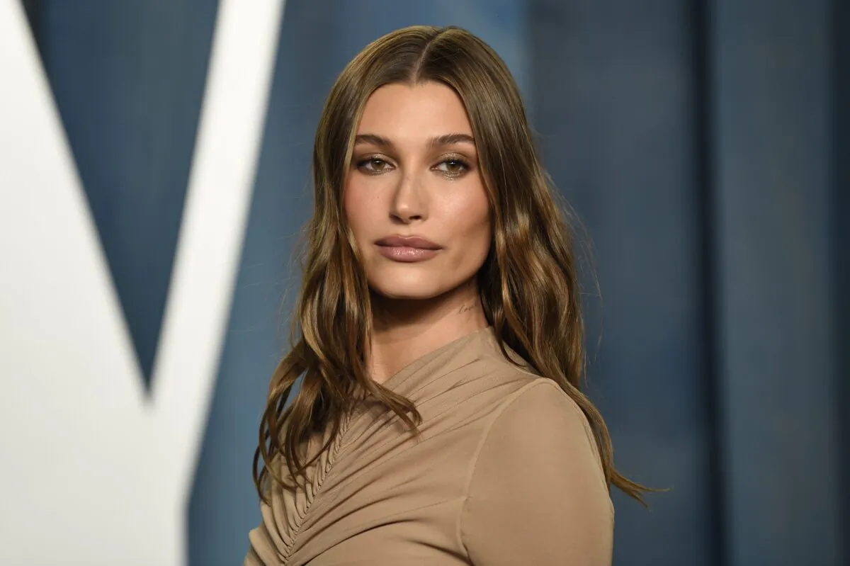 Hailey Bieber arrives at the Vanity Fair Oscar Party at the Wallis Annenberg Center for the Performing Arts in Beverly Hills, Calif., on March 27, 2022, (Evan Agostini/Invision/AP, File)