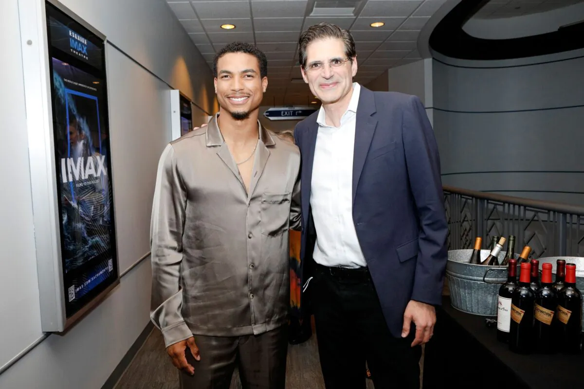  (L-R) Greg Tarzan Davis and Senator Josh Becker attend Paramount Pictures and the CA Film Commission's Screening of "Top Gun: Maverick" at Esquire IMAX Theatre in Sacramento, Calif. on May 11, 2022. (Kimberly White/Getty Images for Paramount Pictures)