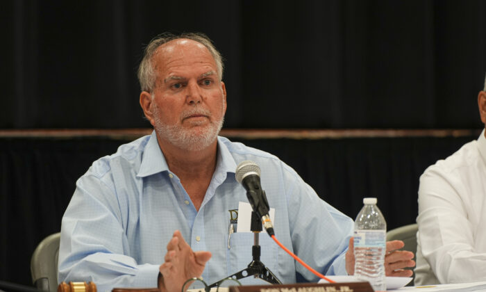 Uvalde Mayor Don McLaughlin at a city council meeting in Uvalde, Texas, on June 21, 2022. (Charlotte Cuthbertson/The Epoch Times)