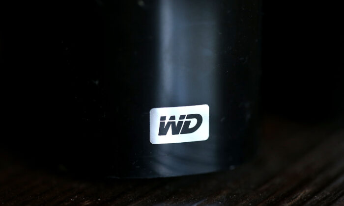 The Western Digital logo on an external hard drive in San Anselmo, Calif., on Oct. 21, 2015. (Justin Sullivan/Getty Images)