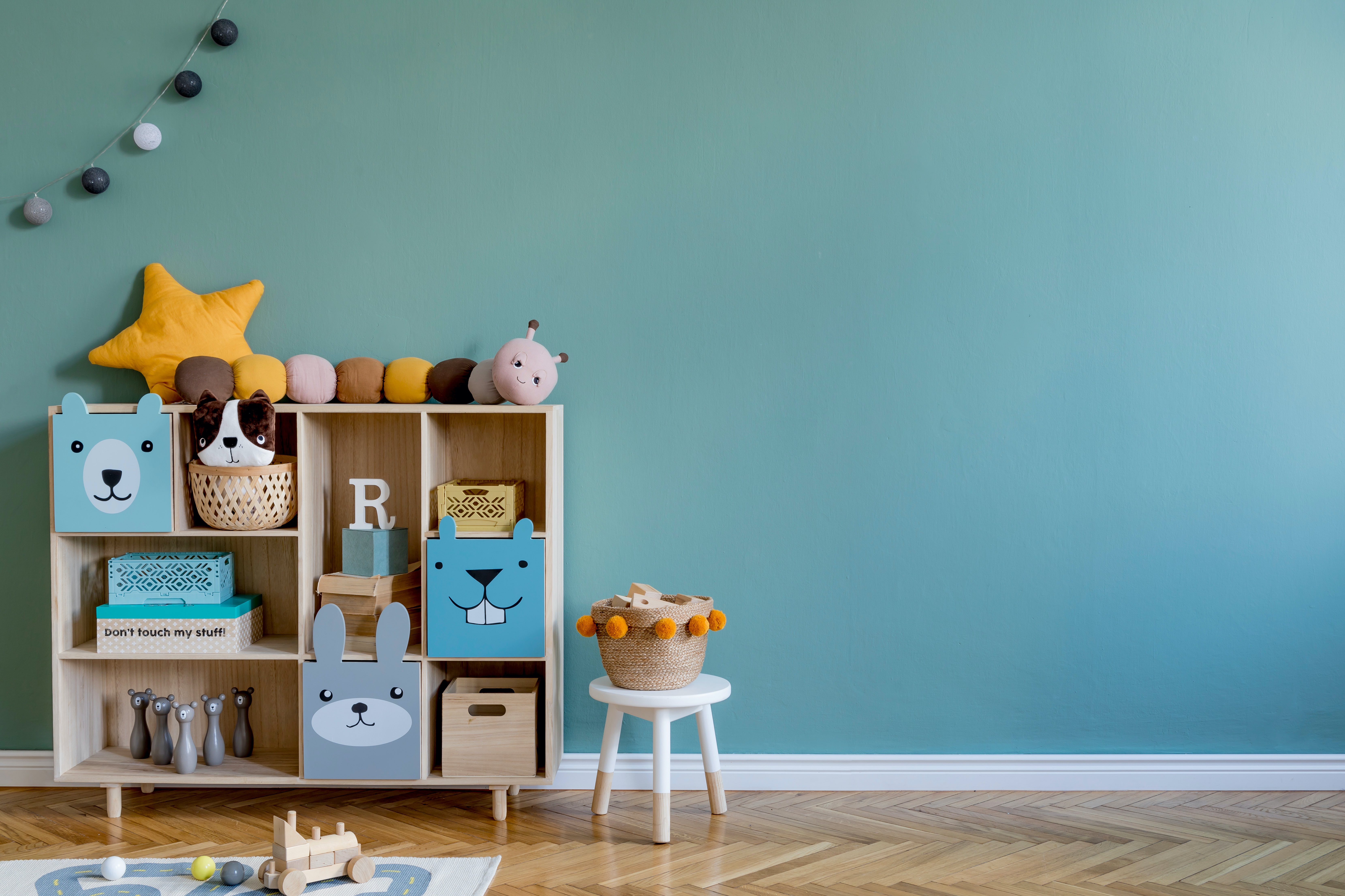colorful shelf in a child's room