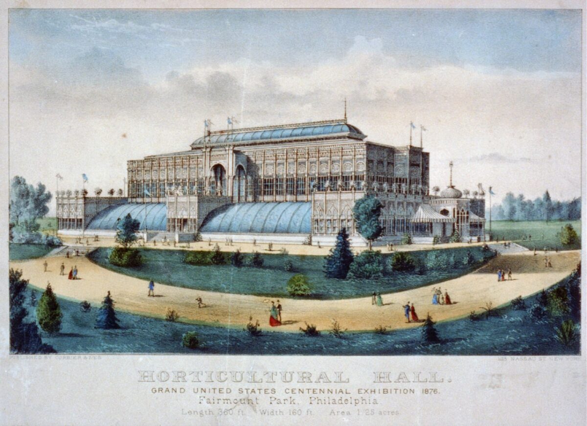 The Horticultural
Hall where the 1876 Centennial International Exhibition was held at Fairmount Park, Philadelphia. (Public Domain)