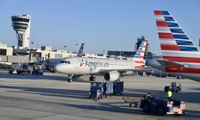 American Airlines planes are seen at Philadelphia International Airport in Philadelphia, Pa., on June 20, 2022. (Daniel Slim /AFP via Getty Images)