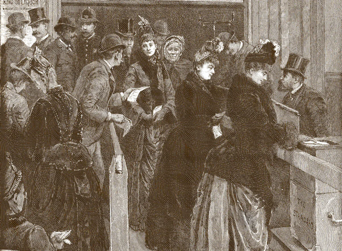 Women line up to vote in a Boston city election on Dec. 11, 1888. Before the 19th Amendment, many states permitted women to vote in federal, state, or local elections.
(FPG/Getty Images)