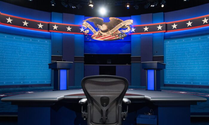 The stage of a Presidential debate at Case Western Reserve University and the Cleveland Clinic in Cleveland, Ohio, on Sept. 28, 2020. (Saul Loeb/AFP via Getty Images)