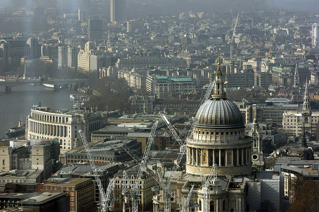 A view of London from the top of Tower 42, in London, England on March 19, 2009 (Photo by Oli Scarff/Getty Images)