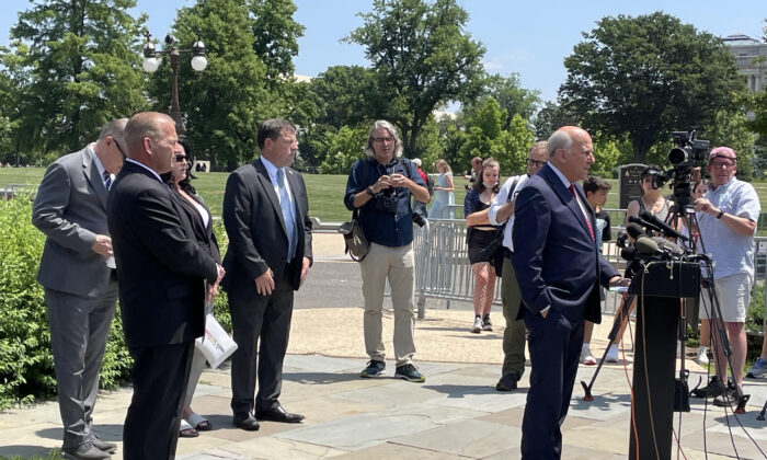 Rep. Louie Gohmert (R-Texas) delivers remarks at a June press conference regarding the denial of due process rights for Jan. 6 prisoners. (Cynthia Hughes/Patriot Freedom Project)