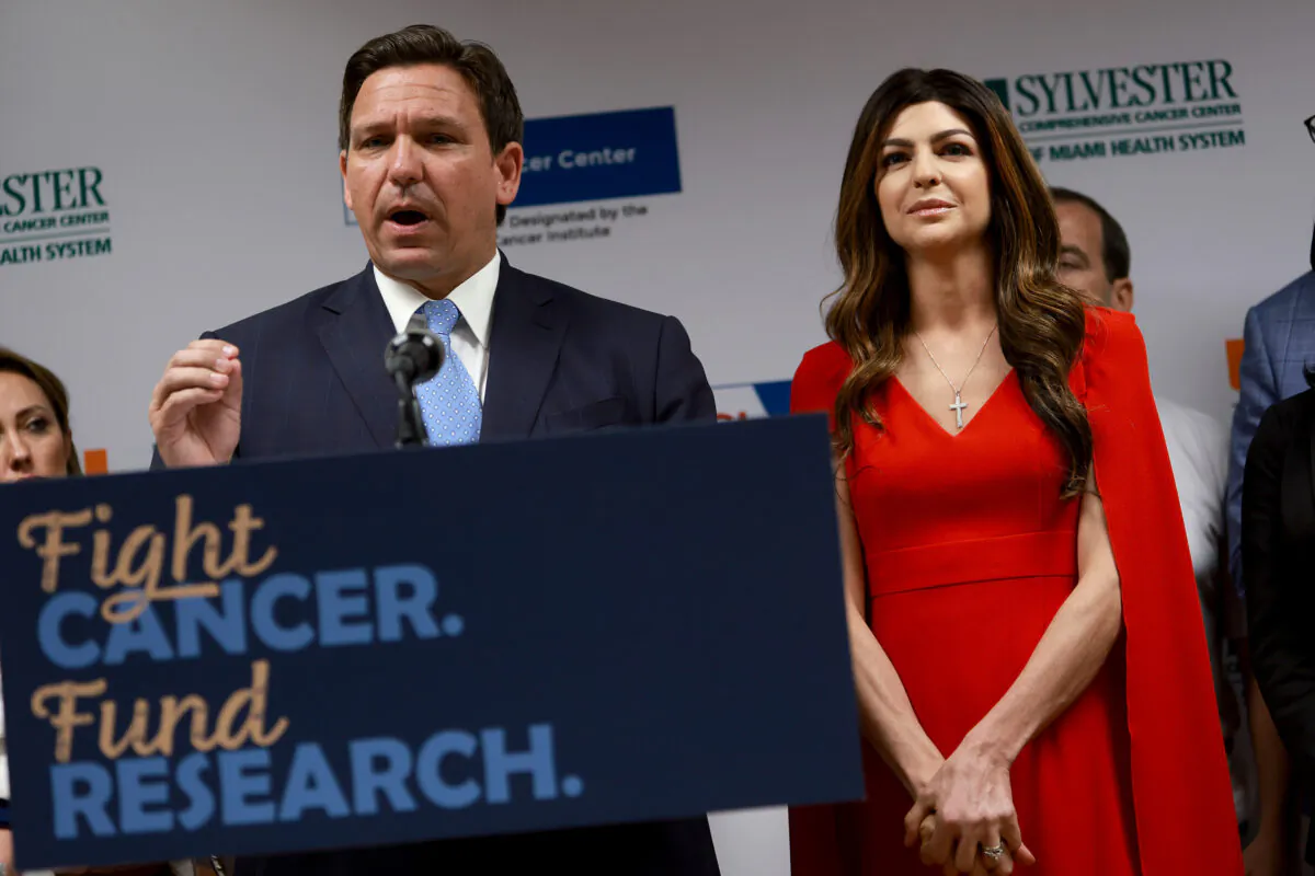 Florida Gov. Ron DeSantis speaks during speaks during a press conference at the University of Miami Health System Don Soffer Clinical Research Center in Miami on May 17, 2022. (Joe Raedle/Getty Images)