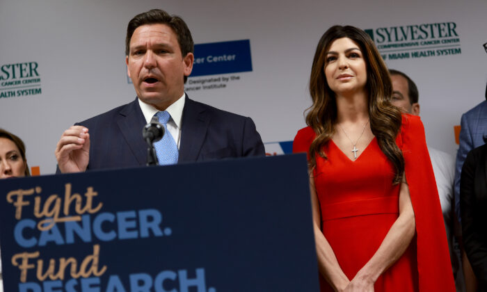 Florida Gov. Ron DeSantis speaks during speaks during a press conference at the University of Miami Health System Don Soffer Clinical Research Center in Miami on May 17, 2022. (Joe Raedle/Getty Images)