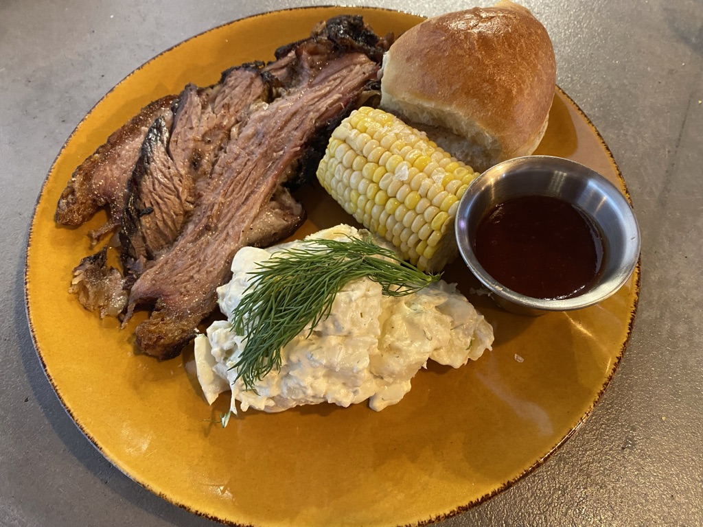 The creamy, protein-heavy potato salad at Jesse Pepper's Smoke Shack in White Sulphur Springs, Mont., almost outshines the brisket. (Courtesy of Mel Redding)