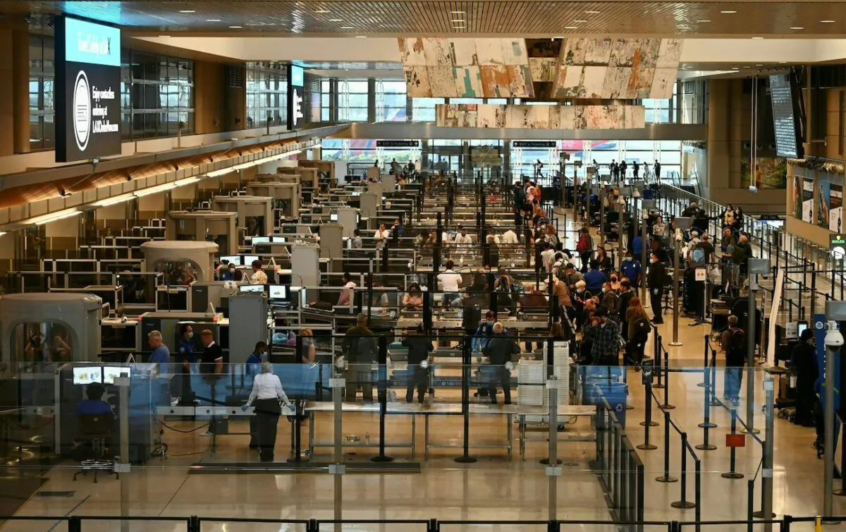 Departure ticket counters at Los Angeles International Airport on June 19, 2022. (Daniel Slim/AFP via Getty Images)