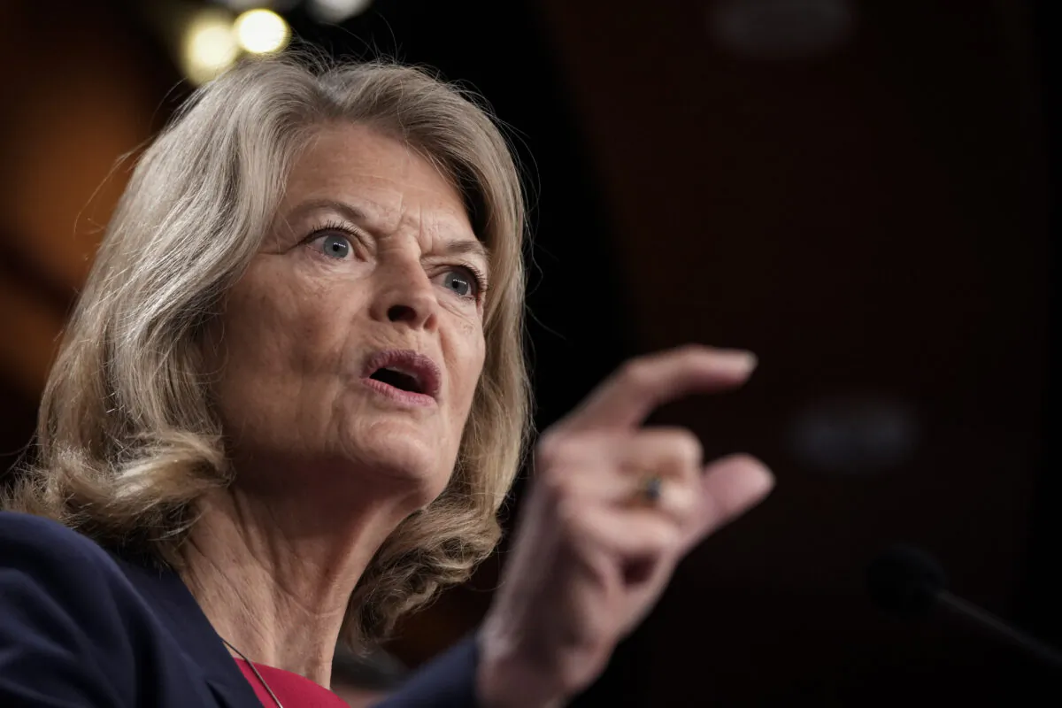 Sen. Lisa Murkowski (R-Alaska) speaks to reporters in Washington on May 18, 2022. (Drew Angerer/Getty Images)