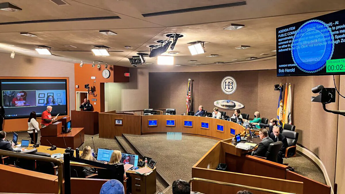 The Huntington Beach City Council in Huntington Beach, Calif., on June 21, 2022. (Julianne Foster/The Epoch Times)