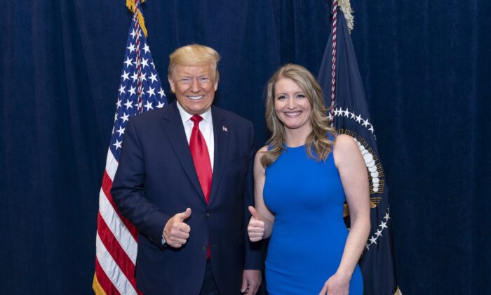 Trump campaign senior legal adviser Jenna Ellis (R) and former President Donald Trump at an event in May 2020. (Courtesy of Jenna Ellis)