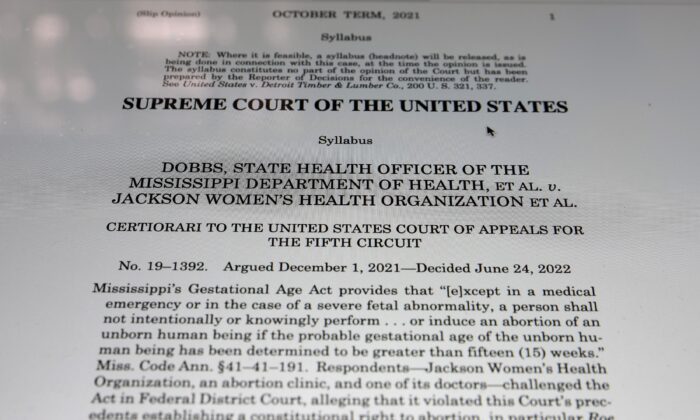 The opening of the majority opinion in Dobbs v. Jackson Women's Health. (Chip Somodevilla/Getty Images)