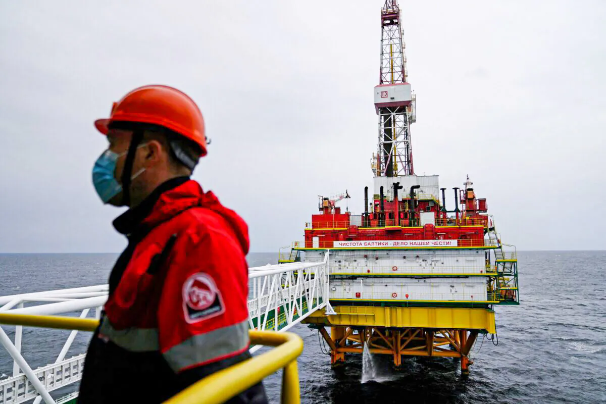 A worker at an oil platform operated by Lukoil at an oil field in the Baltic Sea on Sept. 16, 2021. (Vitaly Nevar/Reuters)