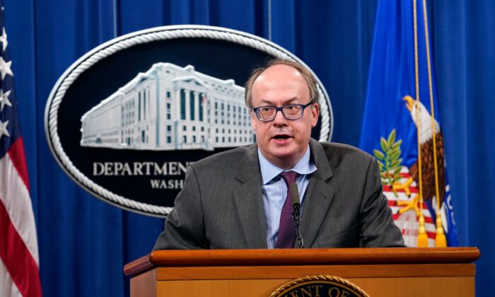 Jeffrey Clark, assistant attorney general for the Department of Justice's Environment and Natural Resources Division, speaks during a news conference in Washington in a Sept. 14, 2020, file photograph. (Susan Walsh/Pool/AFP via Getty Images)
