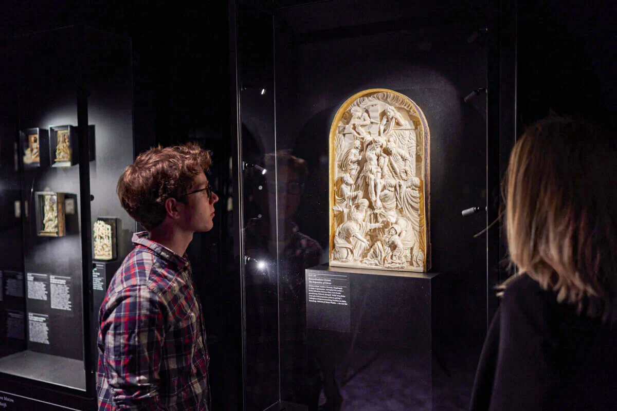 "The Deposition of Christ," second half of 17th century, artist unknown. Ivory; 21 1/4 inches by 11 3/4 inches. The sculptural relief is believed to have been made in southern Germany, possibly Augsburg. (Liebieghaus Sculpture Collection)