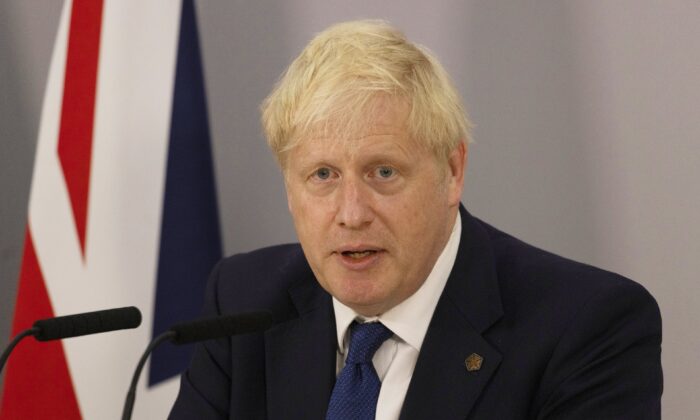 British Prime Minister Boris Johnson speaks at a press conference during the Commonwealth Heads of Government Meeting at the Lemigo Hotel, Kigali, Rwanda, on June 24, 2022. (Dan Kitwood/PA Media)

