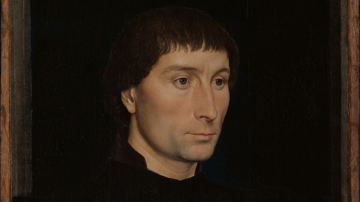 Detail of "Portrait of Tommaso di Folco Portinari," circa 1470, by Hans Memling. Oil on wood; 16 5/8 inches by 12 1/2 inches. Bequest of Benjamin Altman, 1913, The Metropolitan Museum of Art, New York. (Public Domain)