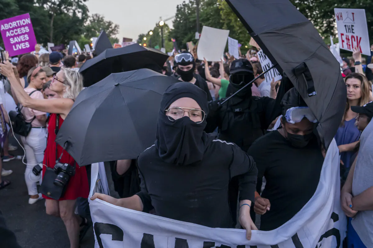 Pro-abortion activists gather in protest in Washington, on June 24, 2022. (Nathan Howard/Getty Images)