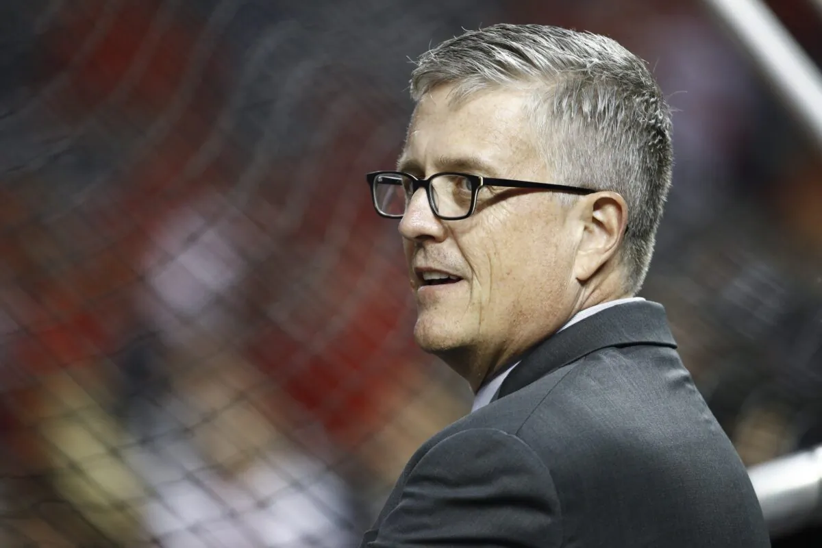 Houston Astros general manager Jeff Luhnow watches batting practice before Game 4 of the baseball World Series against the Washington Nationals in Washington on Oct. 26, 2019. (Patrick Semansky/AP Photo)