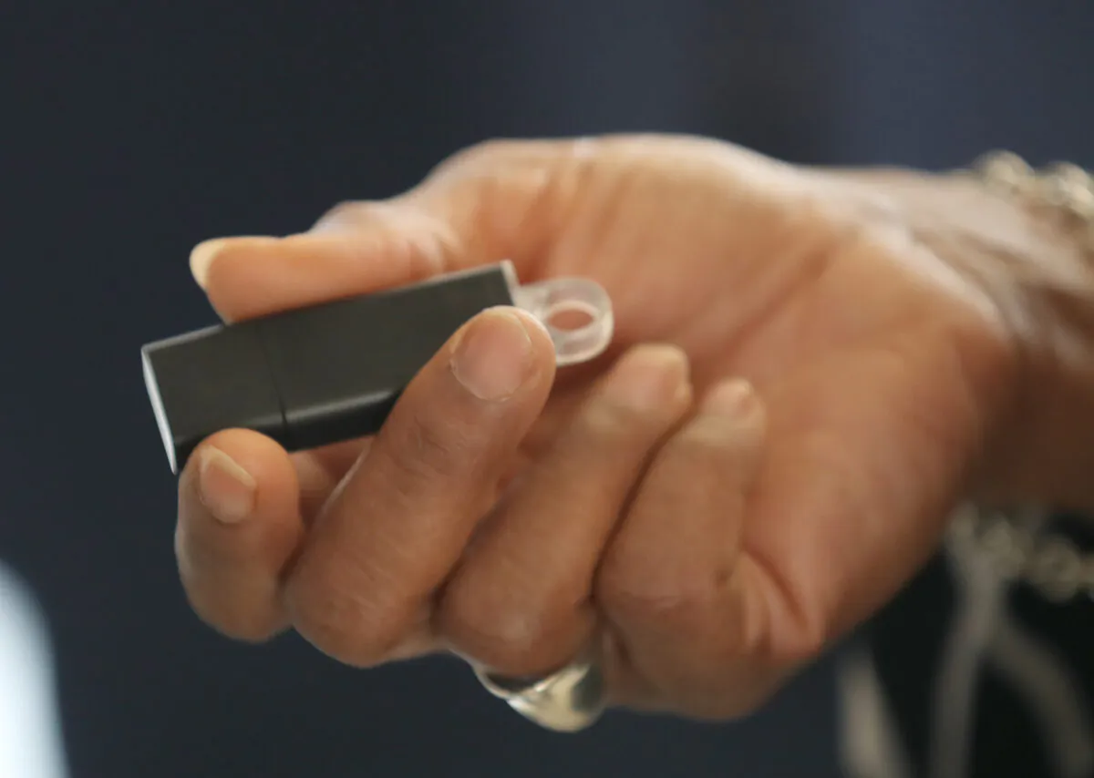 A USB drive in a file photo on March 11, 2022. (Peter Forest/Getty Images for MoveOn & Emmett Till Legacy Foundation)