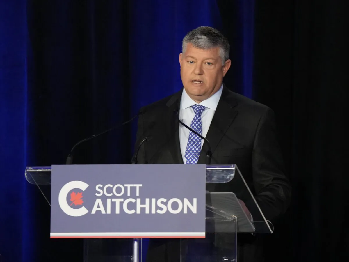 Conservative leadership hopeful Scott Aitchison takes part in the Conservative Party of Canada French-language leadership debate in Laval, Quebec on May 25, 2022. (The Canadian Press/Ryan Remiorz)