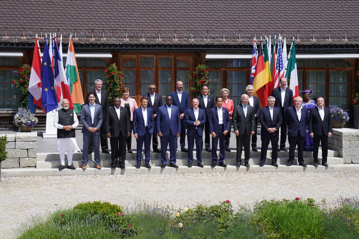 G7 group of nations leaders pose for a photo in Garmisch Partenkirchen in Germany on June 27, 2022. (Stefan Rousseau/Pool/ Getty Images)