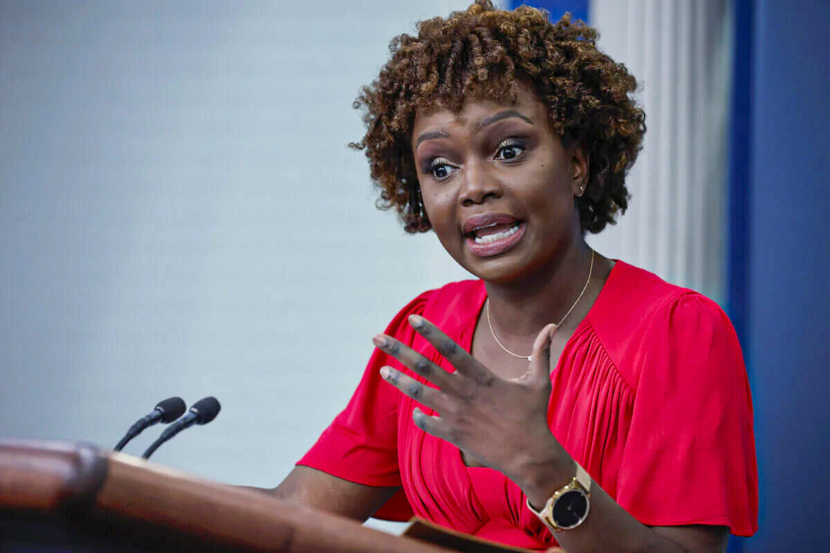 White House press secretary Karine Jean-Pierre holds her first news conference in the Brady Press Briefing Room at the White House in Washington on May 16, 2022. (Chip Somodevilla/Getty Images)