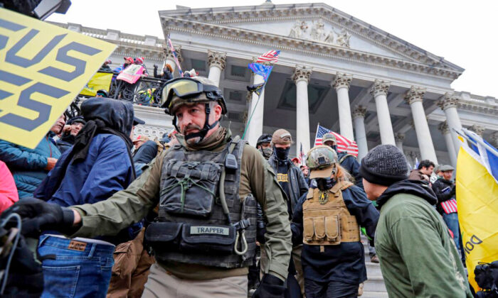 Members of the Oath Keepers are seen during a protest against the certification of the 2020 U.S. presidential election results by the U.S. Congress, at the U.S. Capitol on Jan. 6, 2021. (Jim Bourg/Reuters)