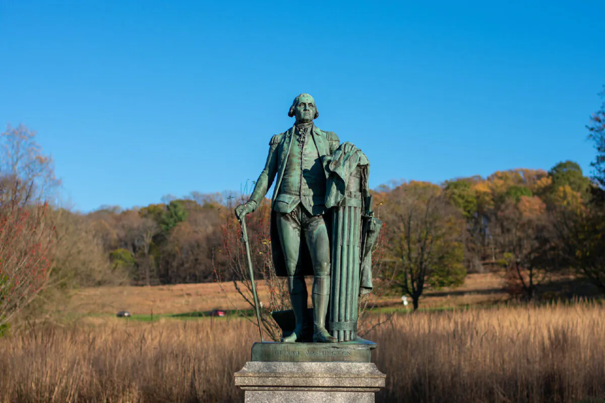 A statue of George Washington at the Valley Forge National Historical Park in King of Prussia, Pa., recalls the first president's time there during the Revolutionary War. (Photo courtesy of Brian Hartnett/Dreamstime.com.)