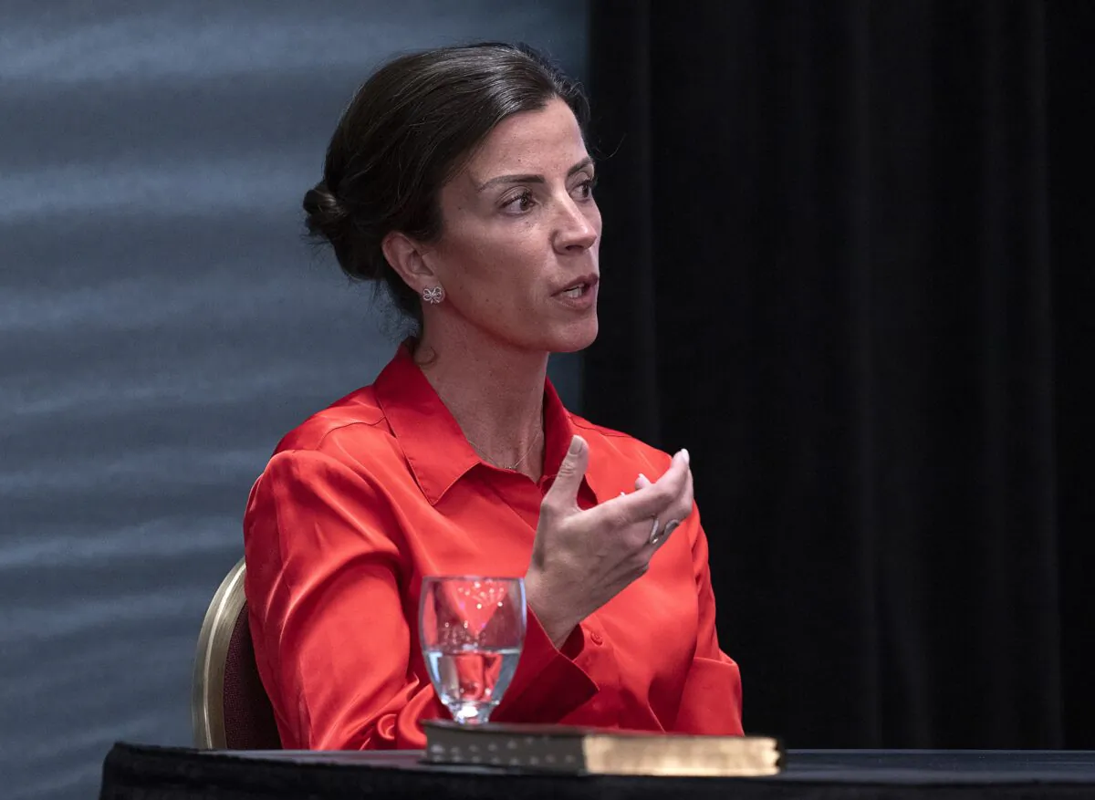 Lia Scanlan, director of strategic communications for the Nova Scotia RCMP,  testifies at the Mass Casualty Commission inquiry into the mass murders in rural Nova Scotia on April 18–19, 2020, in Truro, N.S., on June 8, 2022. (Andrew Vaughan/The Canadian Press)