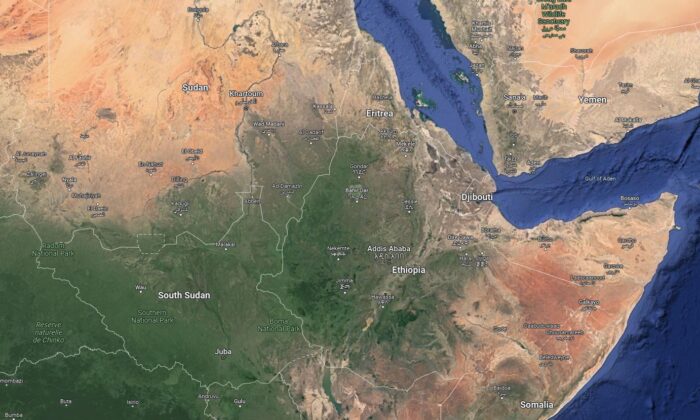 Location of the countries Ethiopia and Sudan in 2022. (Google Maps/Screenshot via The Epoch Times)