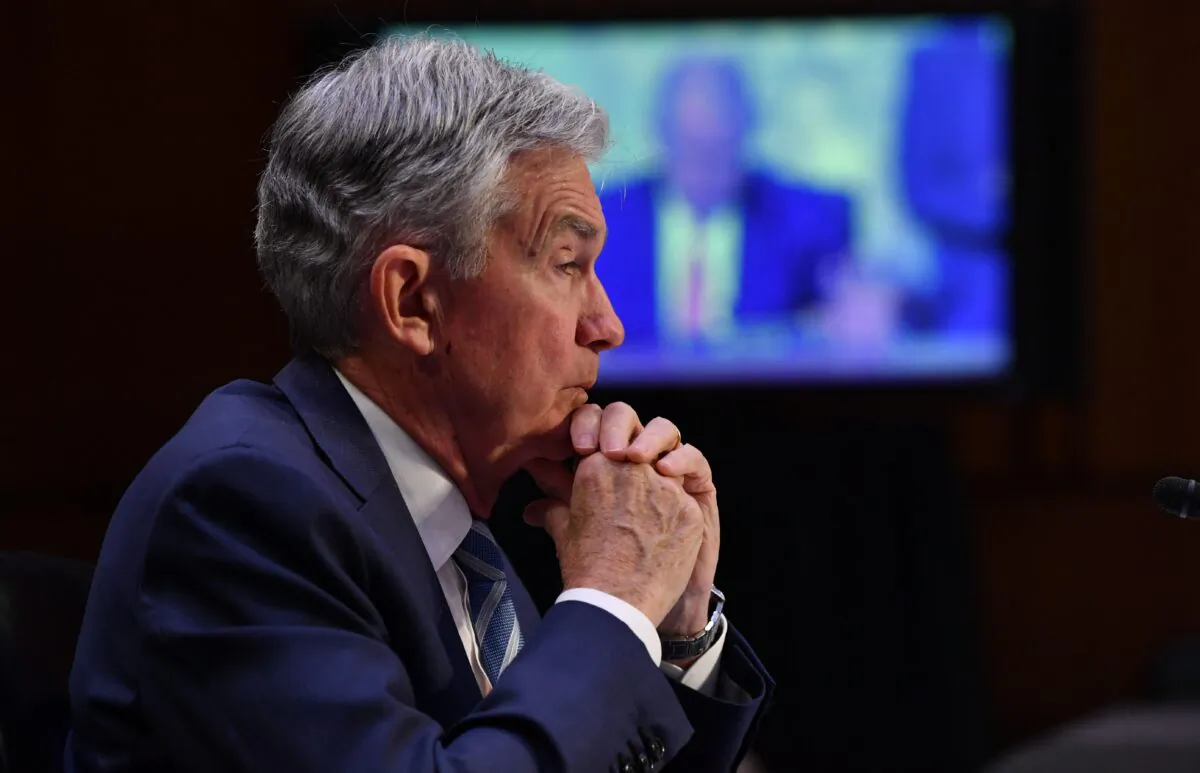 Jerome Powell, chairman of the Board of Governors of the Federal Reserve System, testifies before the Senate Banking, Housing, and Urban Affairs Committee in Washington, D.C., on June 22, 2022. (Nicholas Kamm/AFP via Getty Images)