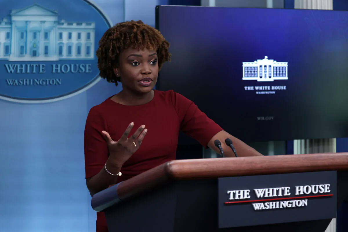 White House Press Secretary Karine Jean-Pierre speaks during a White House daily press briefing at the James S. Brady Press Briefing Room of the White House in Washington on June 15, 2022. (Alex Wong/Getty Images)