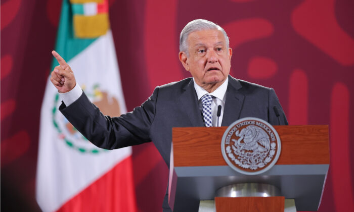 Mexican President Andres Manuel Lopez Obrador speaks during the daily briefing at Palacio Nacional in Mexico City, Mexico, on June 28, 2022. (Hector Vivas/Getty Images)