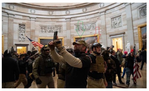 Kenneth Harrelson seen inside the Capitol Building on January 6, 2021 taking photographs inside the Rotunda.