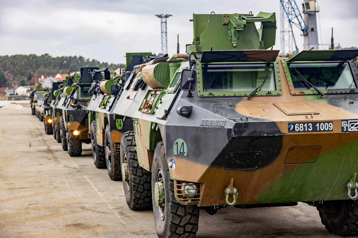 Armoured vehicles of NATO's rapid reaction force brigade in Fredrikstad, Norway, on March 10, 2022. (Geir Olsen/NTB/AFP via Getty Images)