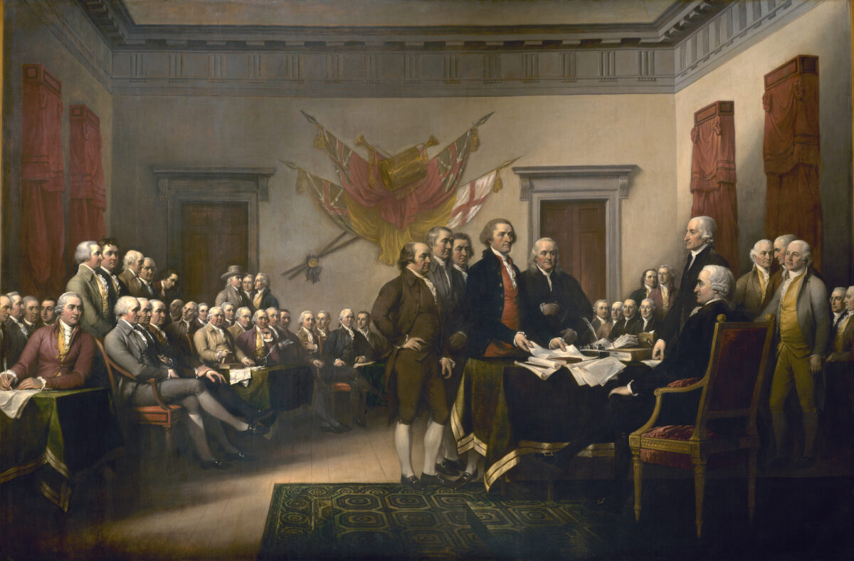 “The Declaration of Independence, July 4, 1776,” circa 1792, by John Trumbull. Oil on canvas, 20.9 inches by 31 inches. Trumbull Collection to 1832. Yale University Art Gallery, New Haven, Conn. (Public Domain)