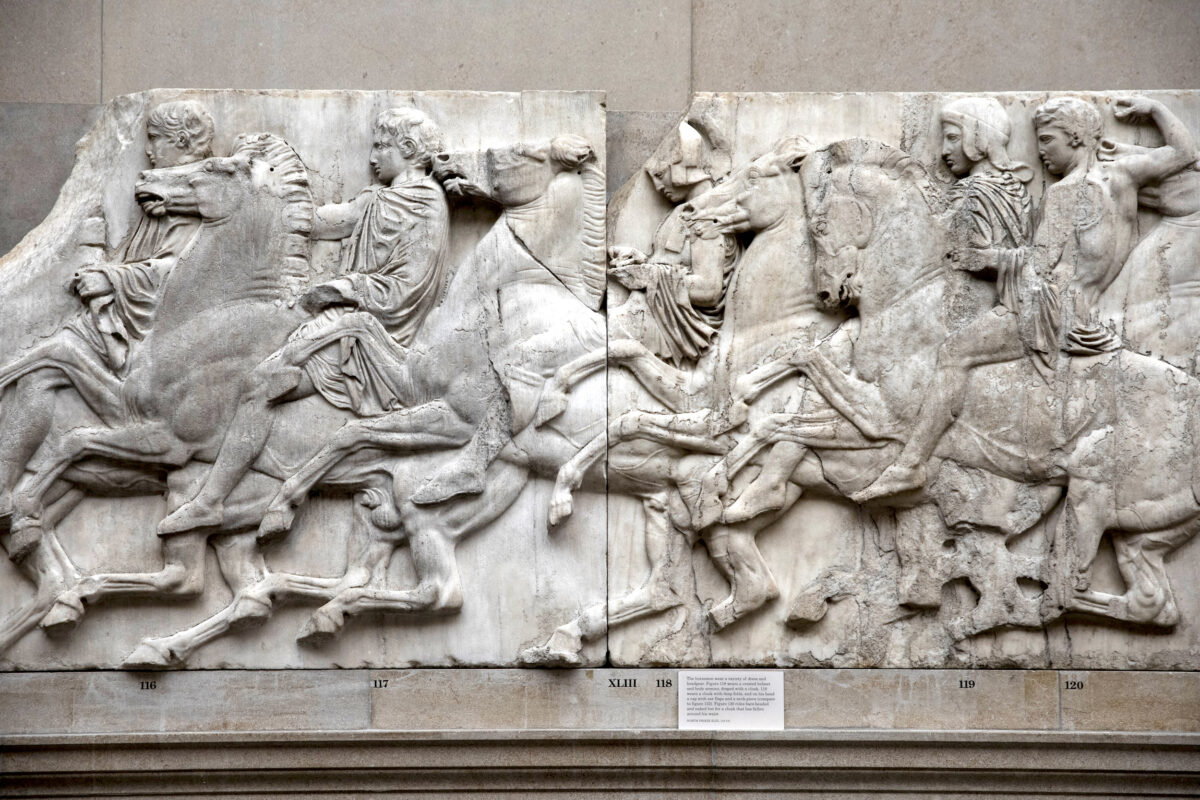 Sections of the Parthenon Marbles also known as the Elgin Marbles are displayed at The British Museum on Nov. 22, 2018, in London. (Dan Kitwood/Getty Images)