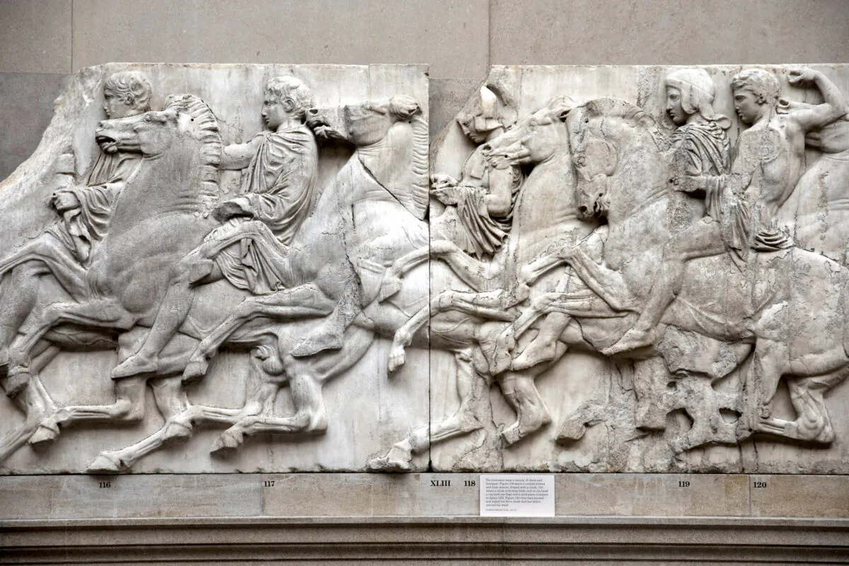 Sections of the Elgin Marbles are displayed at he British Museum in London on Nov. 22, 2018. (Dan Kitwood/Getty Images)