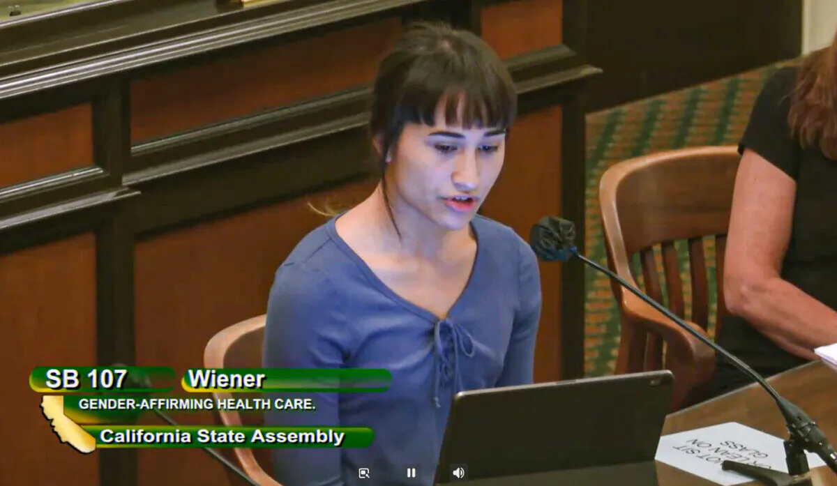 Chloe Cole speaks at a California Assembly committee hearing for Senate Bill 107 in Sacramento, Calif., on June 28, 2022. (Screenshot)