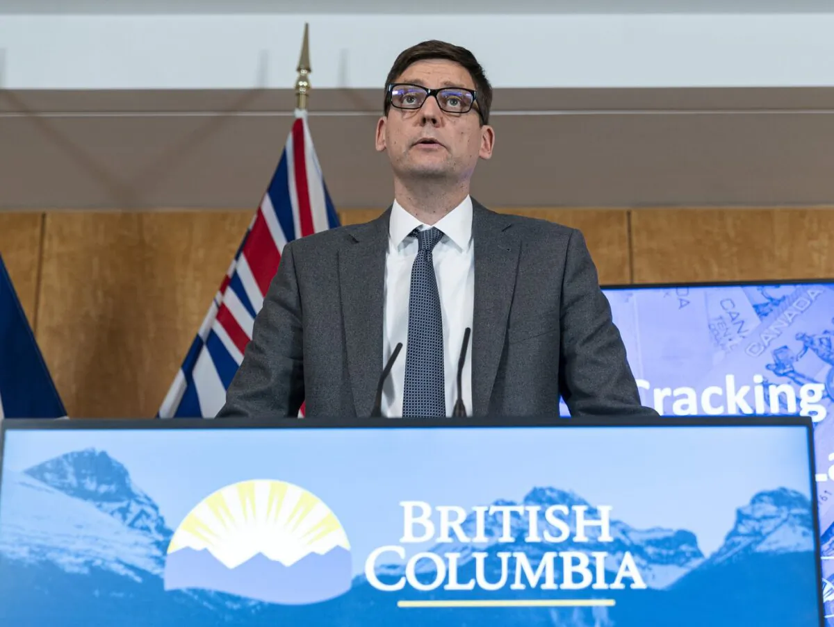 British Columbia's Attorney General David Eby speaks to reporters in Vancouver on June 15, 2022. (The Canadian Press/Rich Lam)
