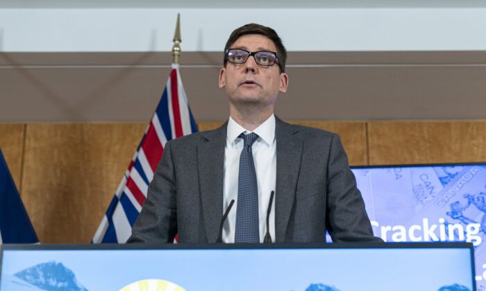 British Columbia's Attorney General David Eby speaks to reporters in Vancouver on June 15, 2022. (The Canadian Press/Rich Lam)