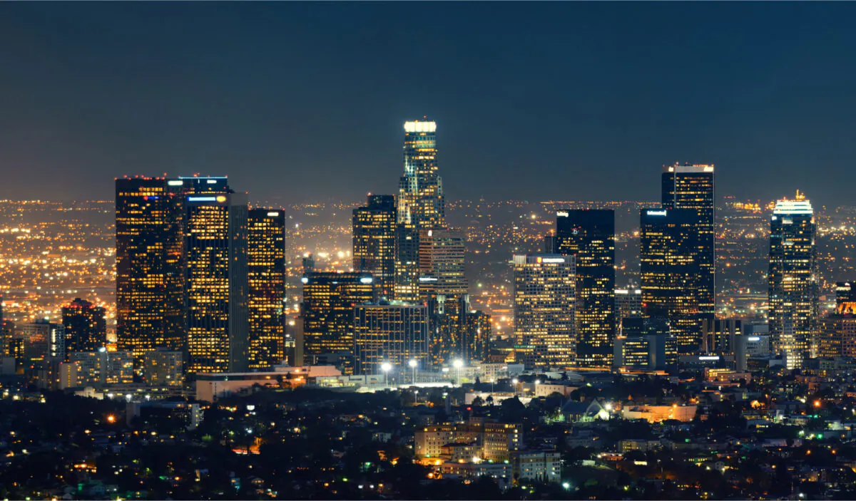 Los Angeles downtown buildings are seen at night in this undated file photo. (Songquan Deng/Shutterstock)