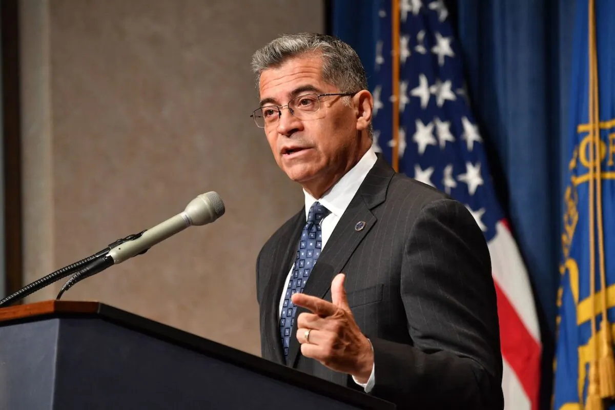 Xavier Becerra, secretary of Health and Human Services, speaks at the HHS headquarters in Washington, on June 28, 2022. (Nicholas Kamm/AFP via Getty Images)