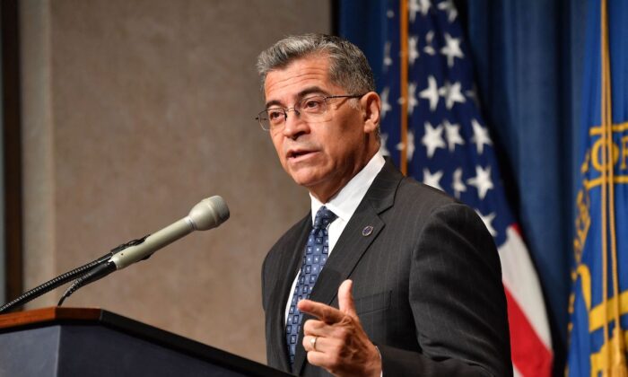 Xavier Becerra, secretary of Health and Human Services, speaks at the HHS headquarters in Washington, on June 28, 2022. (Nicholas Kamm/AFP via Getty Images)