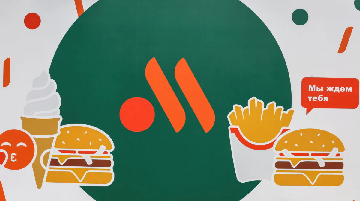 A banner with the logo of a new restaurant chain, following McDonald's Corp company's decision to sell its restaurants in Russia to one of its local licensees that will rebrand them under a new name, in Moscow on June 12, 2022. (Evgenia Novozhenina/Reuters)