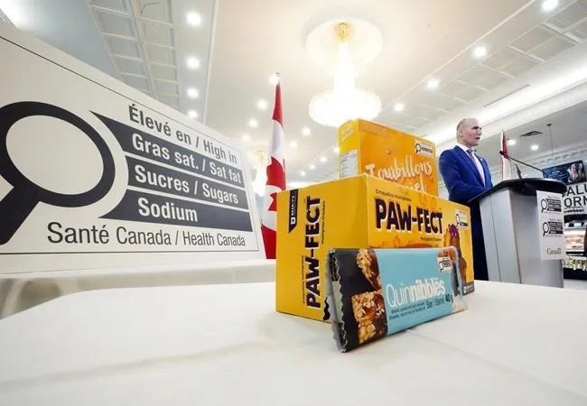 Minister of Health Jean-Yves Duclos announces new food labelling in Ottawa on June 30, 2022. Canada will require that companies add nutrition warnings to the front of pre-packaged food with high levels of saturated fat, sugar or sodium, starting in 2026. (The Canadian Press/Sean Kilpatrick)